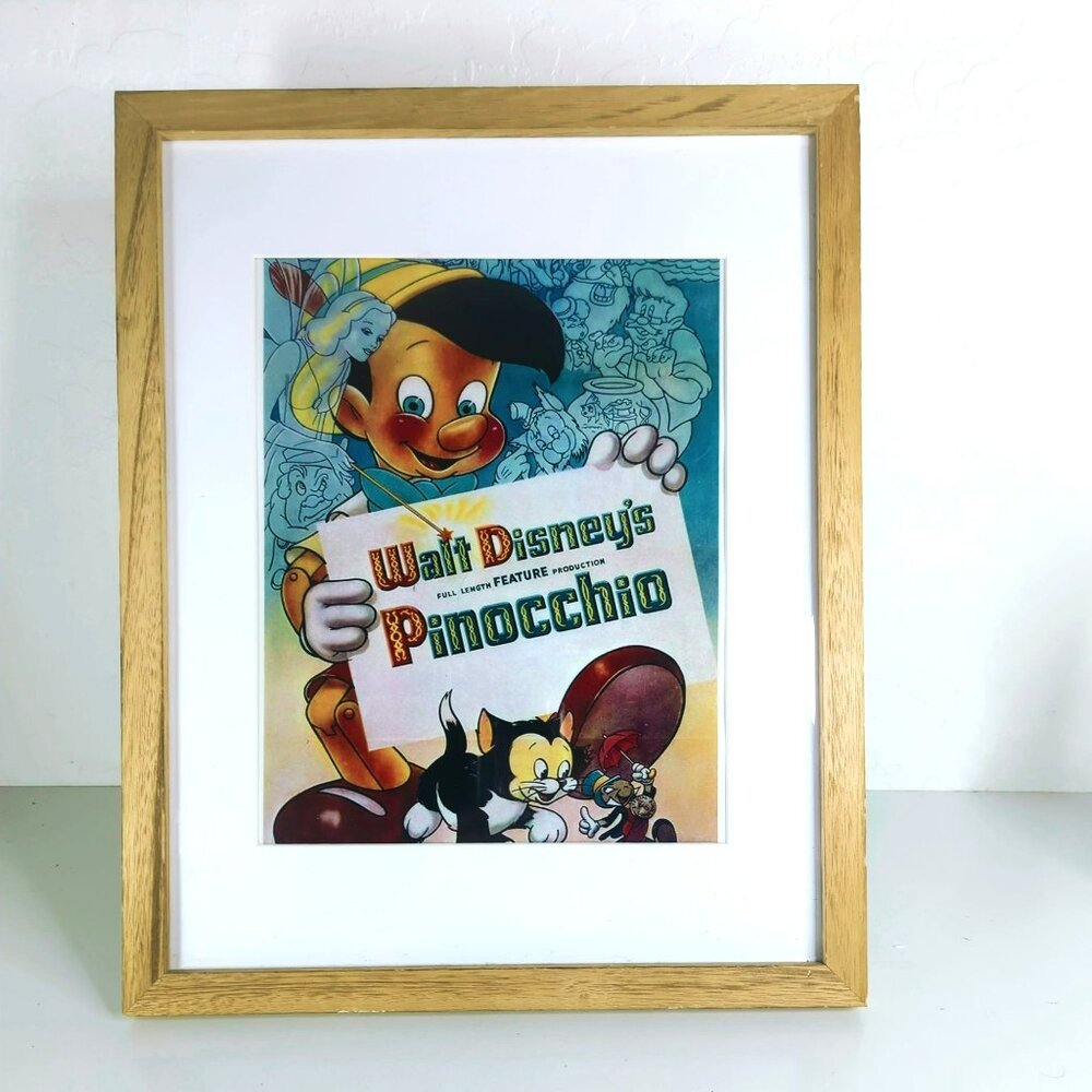 Walt Disney 1940 Pinocchio Movie Poster Print Matted Wood Frame